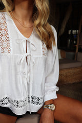 MERLE-LS-TIE-BLOUSE - WHITE
