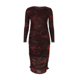 MESH LS LONG DRESS - BLACK BORDEAUX FLOWER