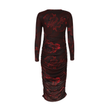 MESH LS LONG DRESS - BLACK BORDEAUX FLOWER