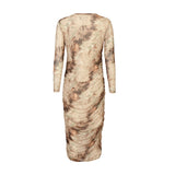 MESH LS LONG DRESS - BROWN GOLD MARBLE