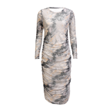 MESH LS LONG DRESS - BLACK GREY MARBLE