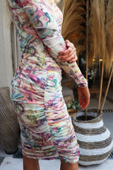 MESH LS LONG DRESS - MULTI MARBLE