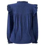 ANNI LS FRILL BLOUSE - NAVY