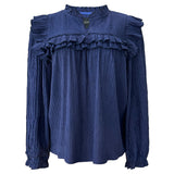 ANNI LS FRILL BLOUSE - NAVY