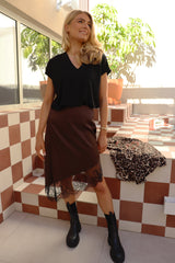 LOLA ASYMTERIC SKIRT - CHOCO BROWN
