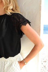 MILLA LACE TSHIRT - BLACK