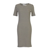 NATALIA SS TSHIRT DRESS - BLACK CREME STRIPE