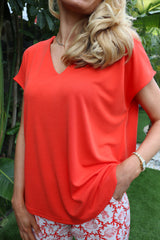 NUNI VNECK TSHIRT - LOBSTER RED