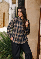 SIRI LS SHIRT - NAVY CREME CHECK