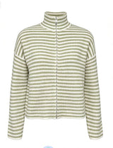 SARA LS ZIP CARDIGAN - AVOCADO CREME STRIPE