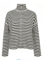 SARA LS ZIP CARDIGAN - NAVY CREME STRIPE