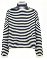 SARA LS ZIP CARDIGAN - NAVY CREME STRIPE