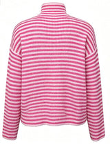 SARA LS ZIP CARDIGAN - PINK ROSE STRIPE