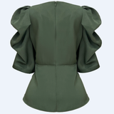 WINNIE PEPLUM BLOUSE - DUSTY ARMY