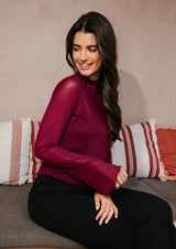MESH LS TROMPET TOP - BORDEAUX