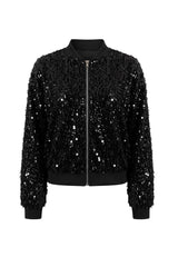 ALBERTE BOMBER JACKET - BLACK SEQUINS