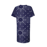 ALMA-VNECK-TSHIRT-DRESS - BLUE SCARF