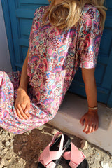 ALMA-VNECK-TSHIRT-DRESS - PINK PAISLEY