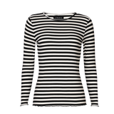 NATALIA LS ROUND NECK BLOUSE - BLACK CREME STRIPE
