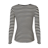 NATALIA LS ROUND NECK BLOUSE - BLACK CREME STRIPE