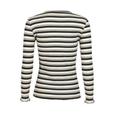 NATALIA LS ROUND NECK BLOUSE - BLACK CREME BLACK MEL. STRIPE