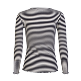 NATALIA LS ROUND NECK BLOUSE - NAVY CREME GOLD STRIPE