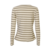 NATALIA LS ROUND NECK BLOUSE - ARMY CREME STRIPE