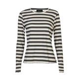 NATALIA LS ROUND NECK BLOUSE - BLACK CREME GREY STRIPE