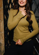 NATALIA LS ROUND NECK BLOUSE - DUSTY AVOCADO