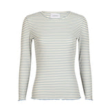 NATALIA LS ROUND NECK BLOUSE - L. BLUE CREME GOLD STRIPE