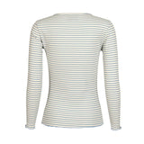 NATALIA LS ROUND NECK BLOUSE - L. BLUE CREME GOLD STRIPE