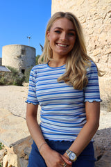 NATALIA-SS-BLOUSE - BLUE WHITE ROSE STRIPE