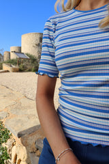 NATALIA-SS-BLOUSE - BLUE WHITE ROSE STRIPE