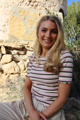 NATALIA-SS-BLOUSE - BROWN ROSE CREME STRIPE