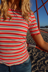 NATALIA-SS-BLOUSE - CREME ORANGE BLUE STRIPE