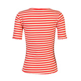NATALIA SS BLOUSE - LOBSTER RED CREME STRIPE