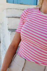 NATALIA SS BLOUSE - PINK ROSE STRIPE