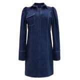 ASTA LS VNECK DRESS - BLUE DENIM
