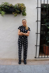 ALMA-WIDE PANTS - BLACK BIG DOT
