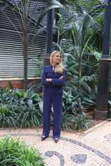 ANNI LS FRILL BLOUSE - NAVY