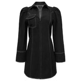 ASTA LS VNECK DRESS - BLACK DENIM