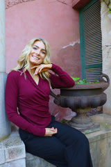 EA LS WRAP BLOUSE - BORDEAUX