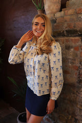 FLORA LS BLOUSE - CREME BLUE BOW HEARTS