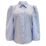 FLORA-SS-BLOUSE - BLUE STRIPE RED HEART