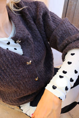 FRO O-NECK CARDIGAN - CHOCOLATE