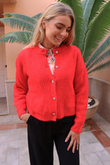 FRO O-NECK CARDIGAN - FLAMINGO RED