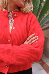 FRO O-NECK CARDIGAN - FLAMINGO RED