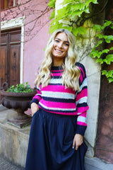 FRODINE STRIPE PULLOVER - NAVY PINK CREME STRIPE