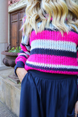 FRODINE STRIPE PULLOVER - NAVY PINK CREME STRIPE