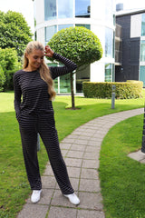 NATALIA STRAIGHT PANTS - BLACK DARK GRAY STRIPE